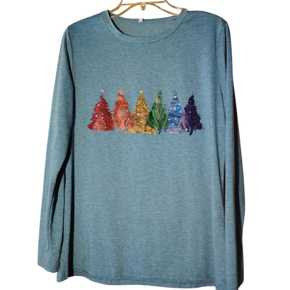 Women's Long Sleeve Tee with Colorful Tree Design